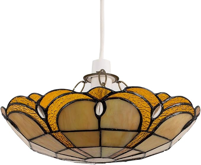 Amber Tiffany Style Jewelled Glass Ceiling Light