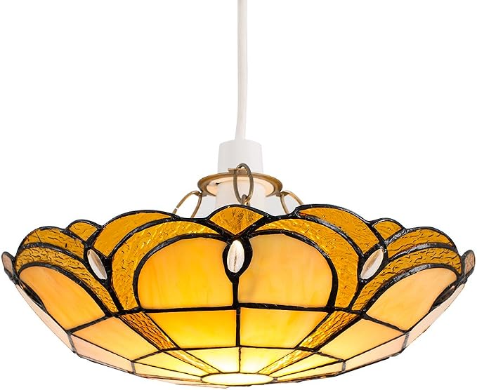 Amber Tiffany Style Jewelled Glass Ceiling Light