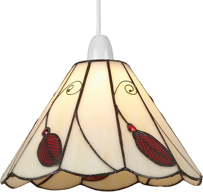 Beige & Red Tiffany Style Leaf Pendant Shade