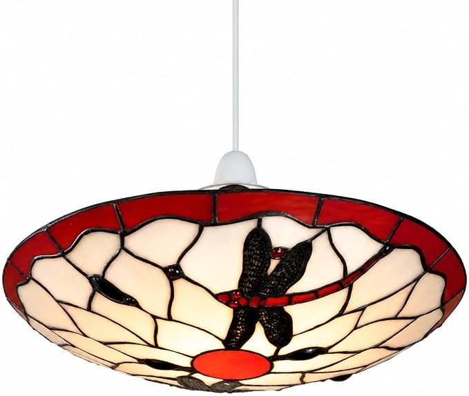 Red & Beige Tiffany Dragonfly Pendant Shade
